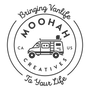 Logo for Moohah Creatives Vanlife company with saying Bringing Vanlife to Your Life.  Outline of @moohahvanadventures 4x4 Sprinter with heads of dad and two girls who started Moohah Creatives window covering, blanket, and pillow fabric company.
